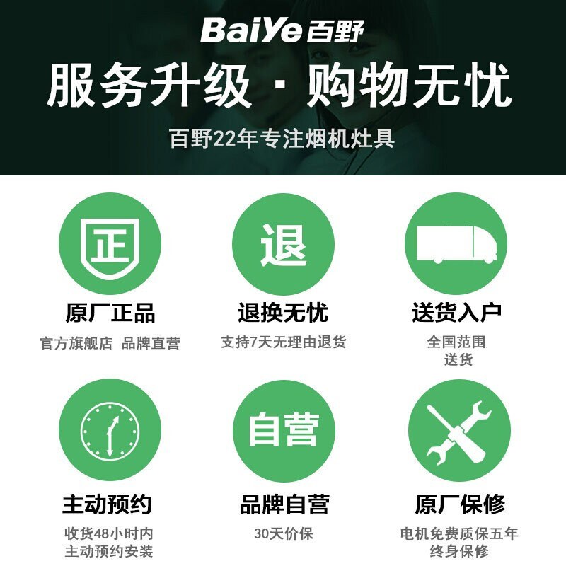 百野（Baiye）油烟机 中式抽油烟机 深腔拢烟集油大吸力小尺寸CXW-218-180A(180B)