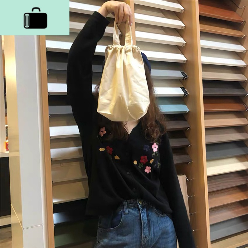 韩国ins同款简约薄款小手提袋随意百搭水桶包旅行包抽绳迷你小包NEW LAKE女士单肩包