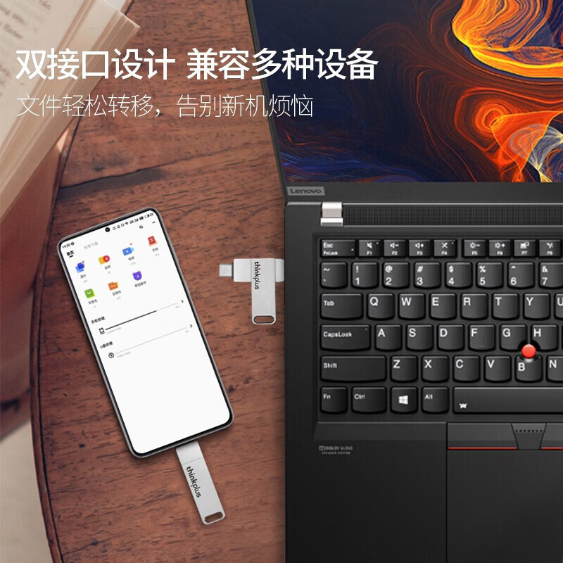 ThinkPad 联想thinkplus USB-C&USB3.2双接口旋转 闪存盘优盘U盘 MU90[ 32G]银色高清大图