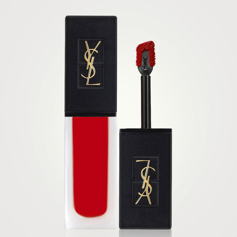 圣罗兰YSL 新款黑盖天鹅绒 磨砂丝绒哑光唇釉#201复古正红高清大图