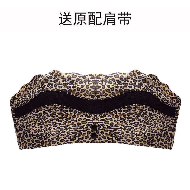 性感豹纹文胸防滑无肩带美背内衣女厚小胸聚拢上托抹胸少女胸罩薄 9986:豹纹(单件) 70A 32A