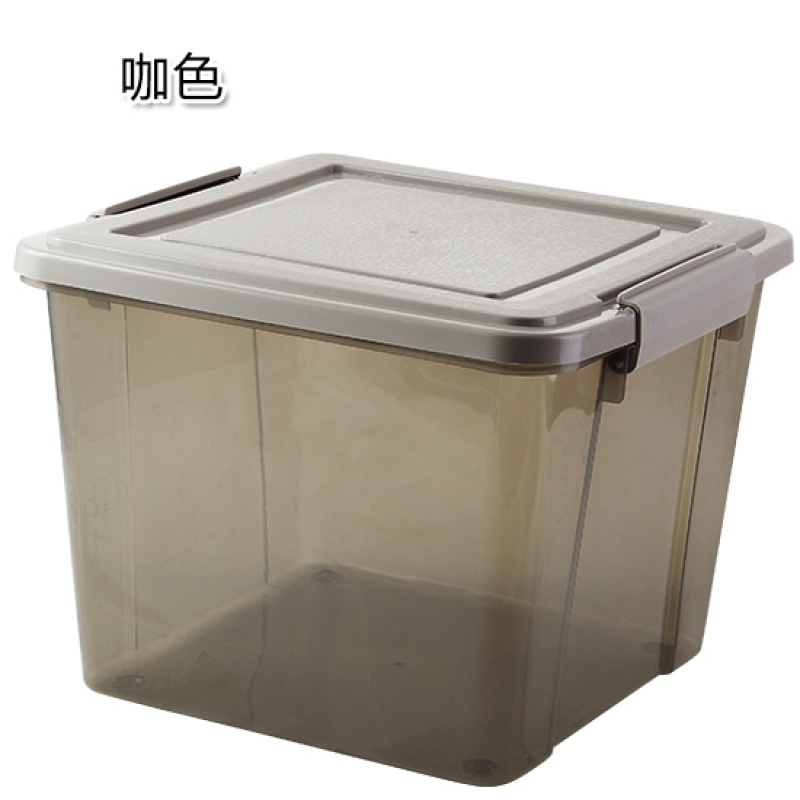可视大号收纳箱有盖衣服整理箱家用玩具储物箱塑料周转箱储物箱三维工匠 咖色大号