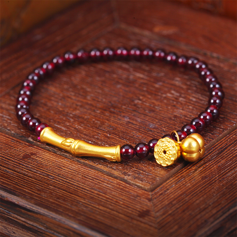 新金珠宝黄金竹节石榴石手串足金莲蓬柿子挂坠手链事事顺节节高1042