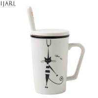 亿嘉IJARL 陶瓷带盖带勺子杯子简约咖啡杯大容量创意个性情侣水杯马克杯 猫国物语 sport cat套杯