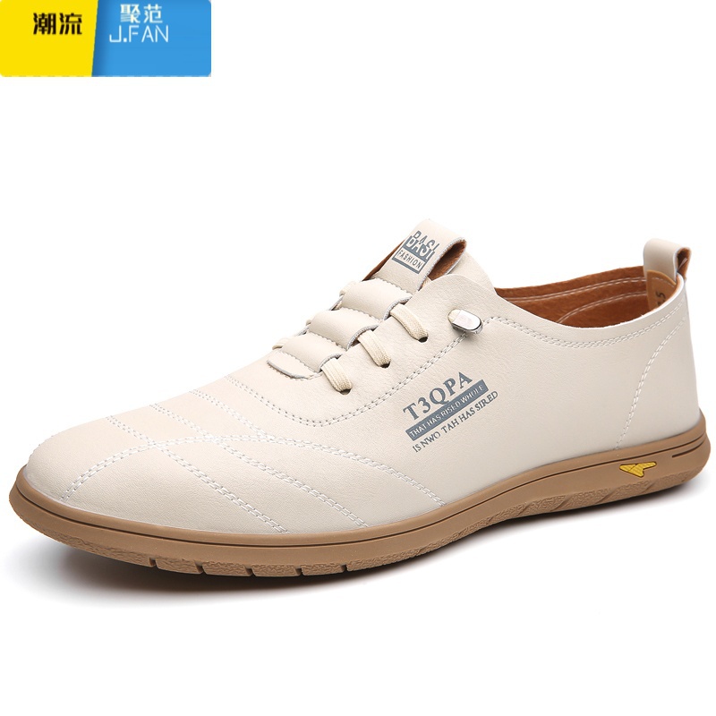 聚范凉皮鞋男鞋夏季镂空透气软底白色休闲鞋透气懒人一脚蹬驾车聚高清大图