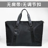 时尚手提旅行包男大容量行李包女出差旅游包轻便防水健身包收纳袋 黑色-普通版[无肩带+套拉杆] 中号