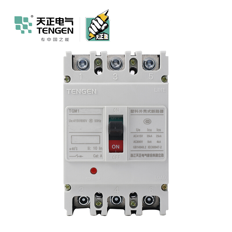 天正电气 TGM1-63 50KA 热磁式 10A 3P 手动 固定式 400VAC 01040072029 塑壳断路器