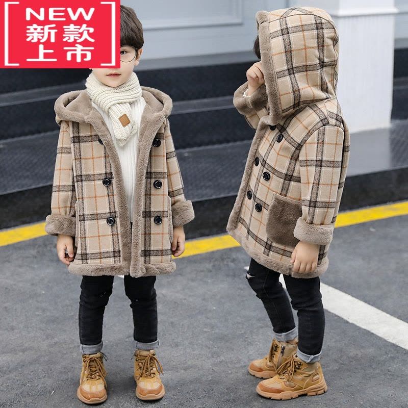 可莉允男童毛呢外套秋冬装2022新款中大童男孩加绒加厚中长款呢子大衣潮棉服图片