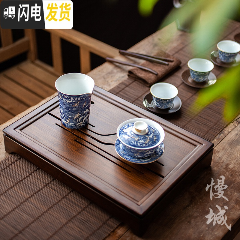 三维工匠竹制茶盘家用竹子茶台茶托简约储水排水托盘大号实木茶海功夫茶具 竹制茶盘—龙马精神大(排储)高清大图