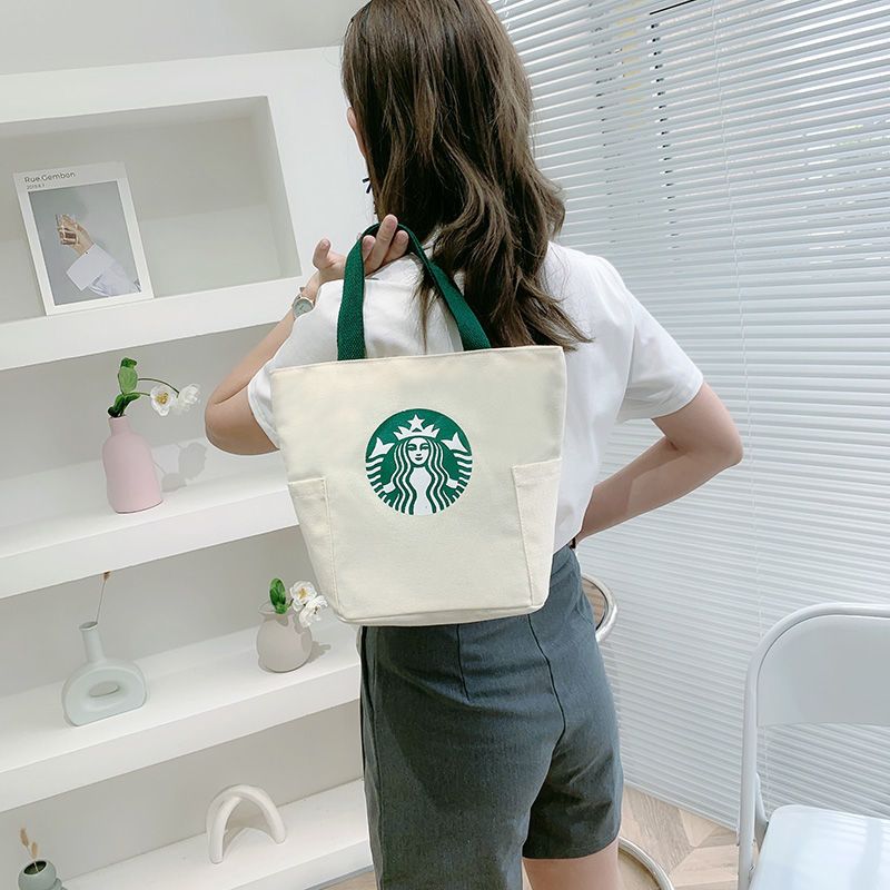 506黑色磁扣款 帆布包女百搭带饭手提包托特包学生补课手拎包上班族饭盒袋便当包
