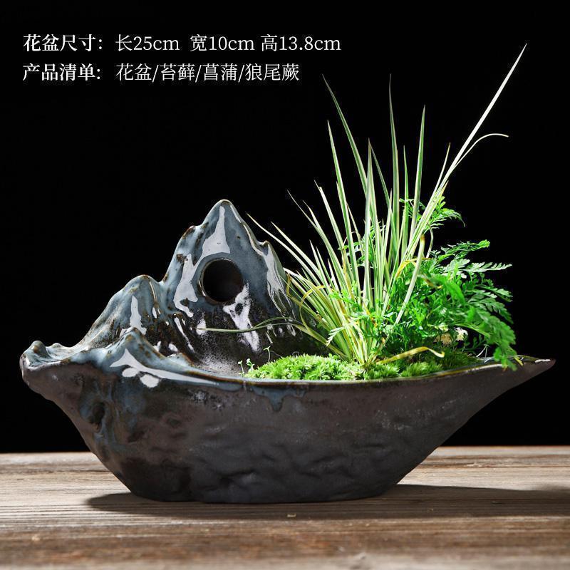 美帮汇禅创意陶瓷花盆简约个性菖蒲袖珍椰子植用室内组合盆栽装饰品高清大图