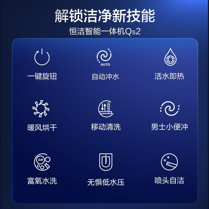 恒洁(HEGII)智能马桶一体机 虹吸式全自动多功能即热烘干电动坐便器 HCE827A [低压冲水]Qs2