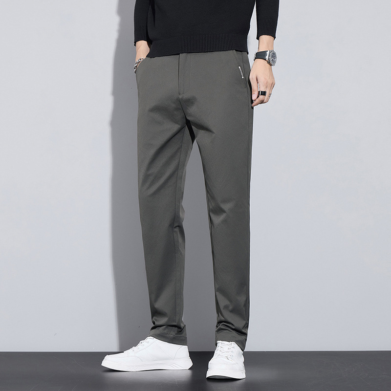 秋季新款裤子男修身微弹纯色中腰百搭日常基础款男士轻商务休闲裤高清大图
