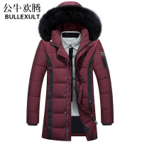 公牛欢腾2019冬季男士中长款羽绒服真毛领连帽加厚白鸭绒外套男装潮