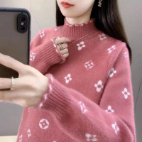 加厚半高领女士秋冬季新款学院风宽松洋气针织打底衫毛衣 2XL建议【135-145】斤 玫红色【优质加厚版】