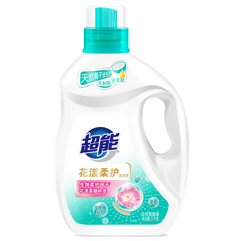 超能花漾柔护洗衣液3kg瓶装 持久留香蔷薇机洗专用