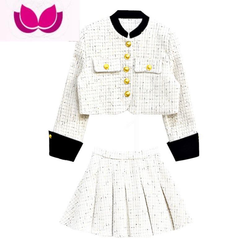 七斓小香风时尚名媛气质套装女装冬季新款加厚短外套百褶半身裙子图片