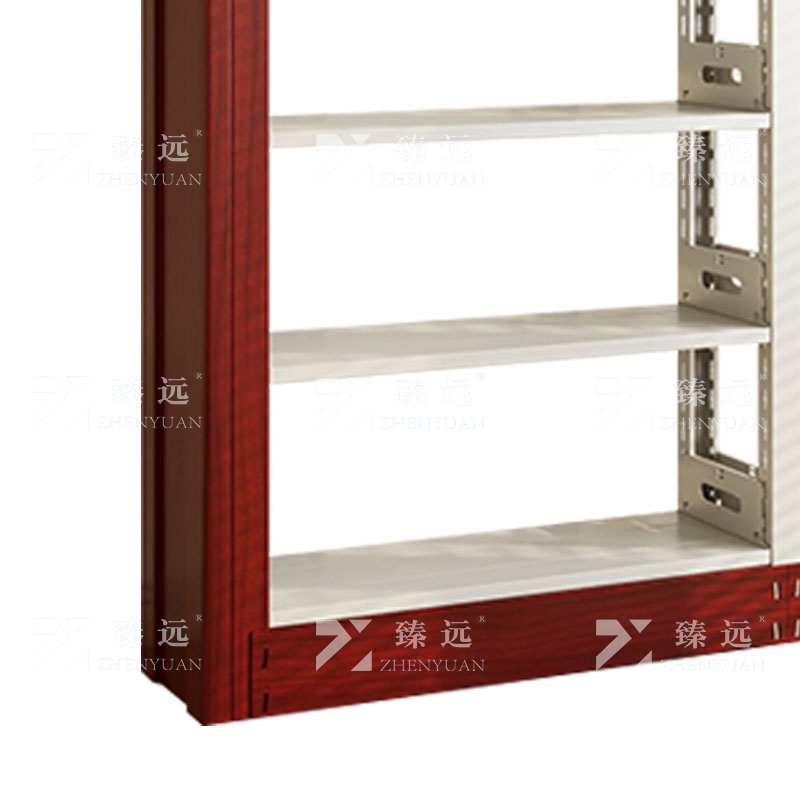 臻远ZY4072629 钢制书架红色转印图书馆书架资料架 单面6层一列四组 3700*300*2000高清大图
