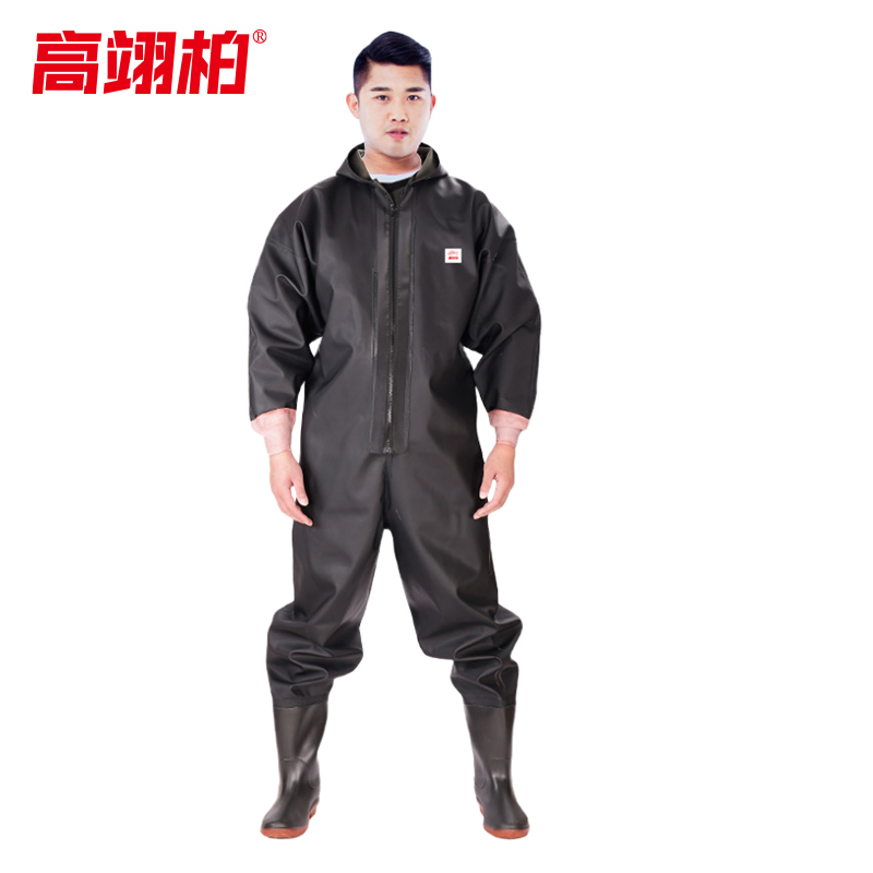 高翊柏 17030309 全身下水裤 75丝黑色针织袖口款 44码 pvc涉水裤加厚耐磨连体防水背带裤洗车防水裤