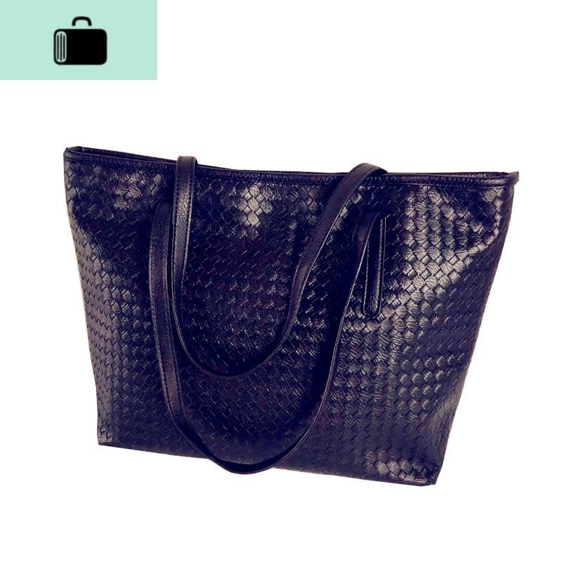 2020新款女包潮流韩版编织包女士托特包单肩包时尚手提包简约大包NEW LAKE 黑色编织大包女士单肩包图片