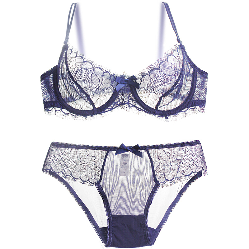 睫毛全透明内衣套装性感诱惑夜店蕾丝网纱透视无海绵文胸女
