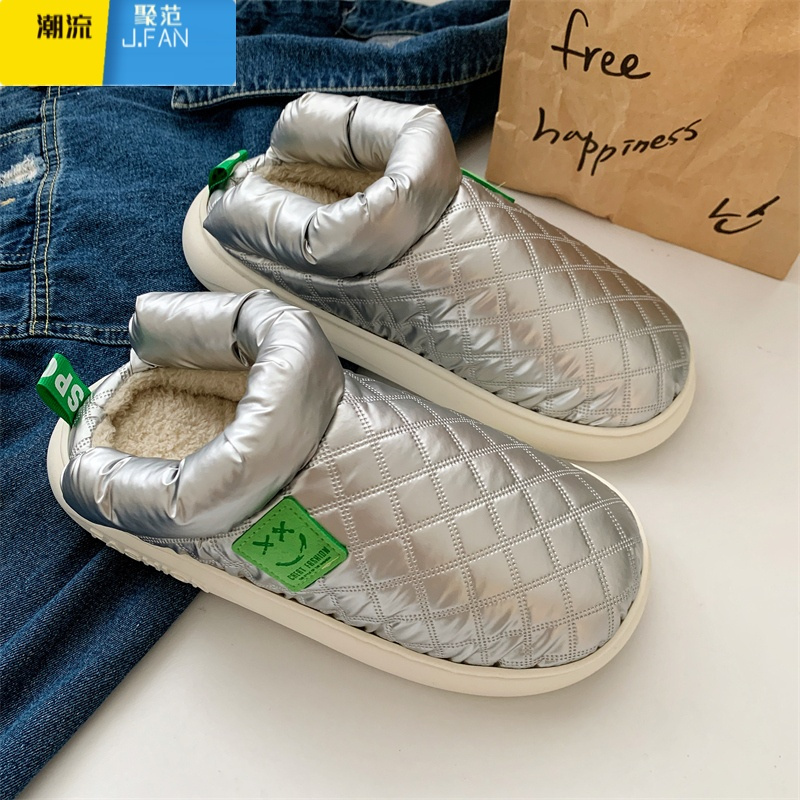 聚范棉拖鞋女简约防水居家室内保暖羽绒情侣毛毛拖鞋厚底时尚男士