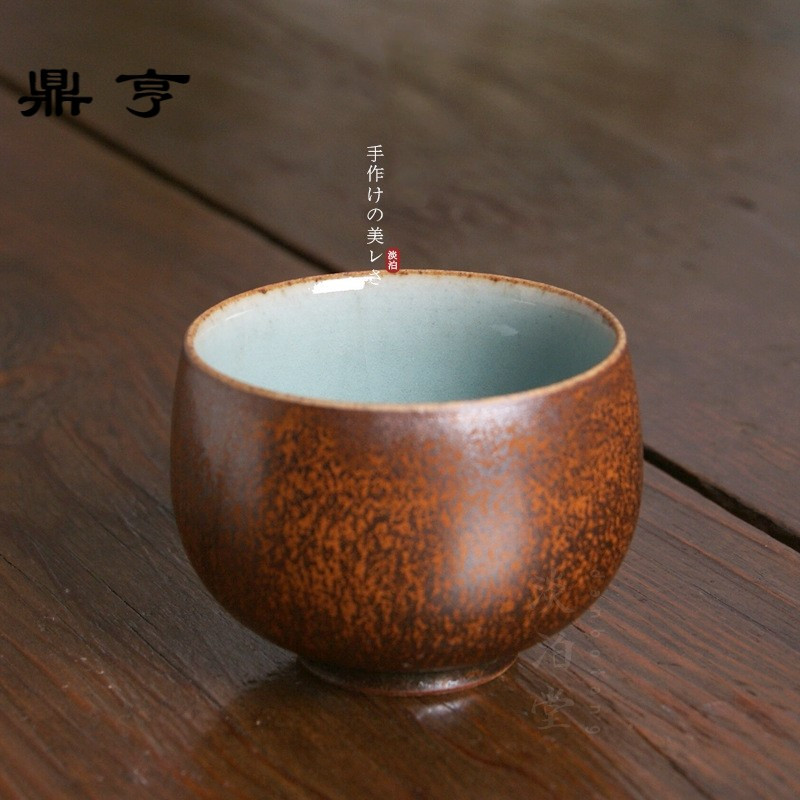 鼎亨青物粉色粗陶茶杯主人杯陶瓷红茶杯景德镇日本茶道小茶杯功夫
