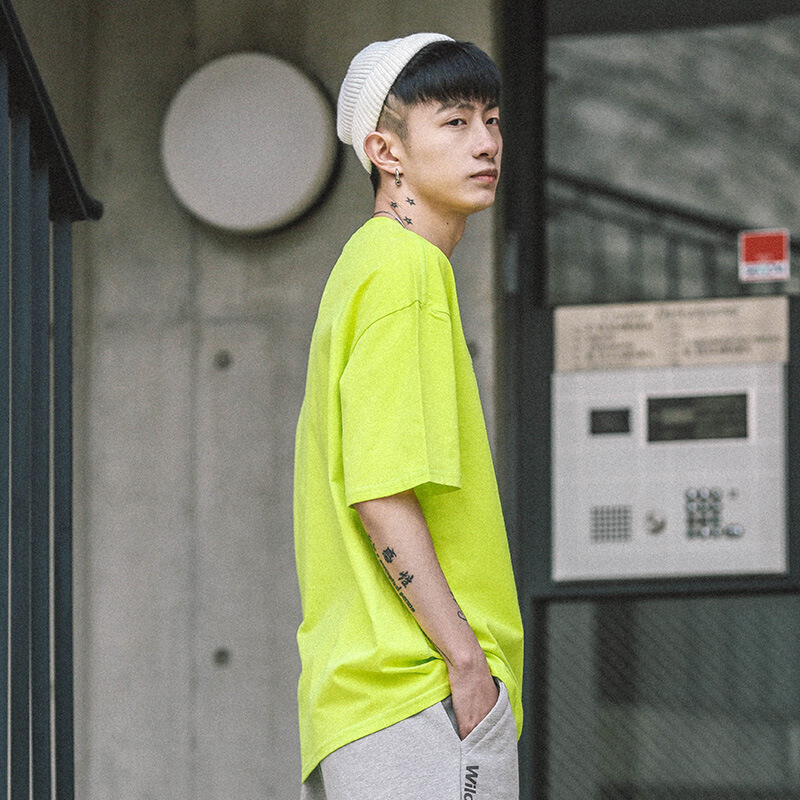 DJYG日系男士宽松纯色韩版潮流短袖百搭简约男女情侣休闲T恤半袖