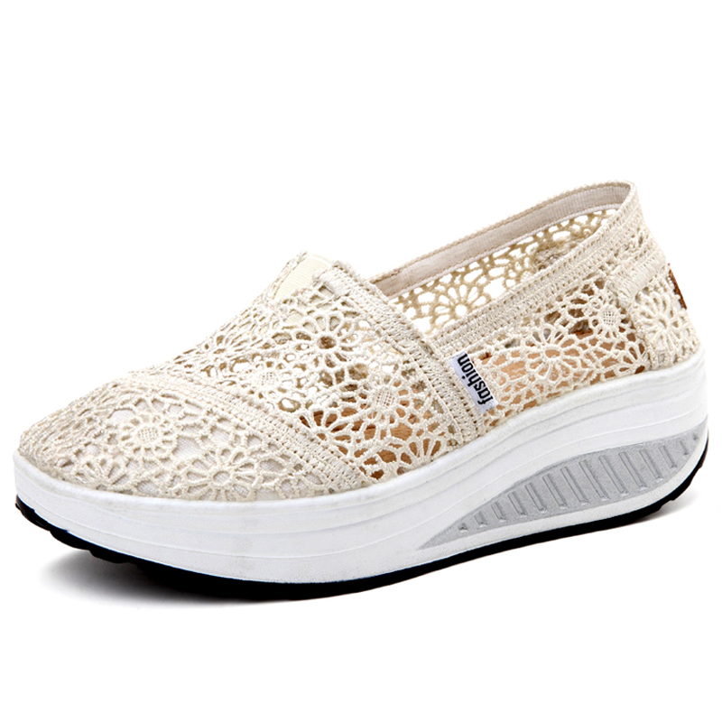 夏季摇摇鞋女鞋透气镂空蕾丝网鞋休闲运动鞋子女士厚底健步妈妈鞋