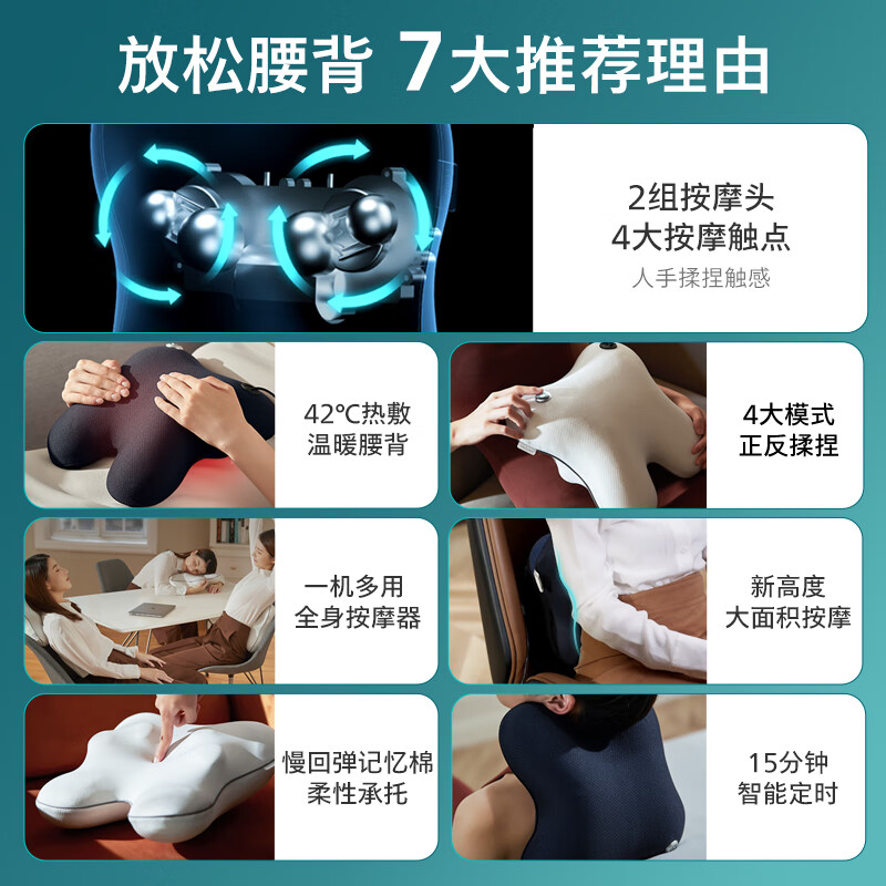 飞利浦 腰部按摩器 兔子按摩抱枕肩颈腰背按摩器热敷靠背腿部按摩仪 3101B蓝 生日礼物女男朋友节日礼品_