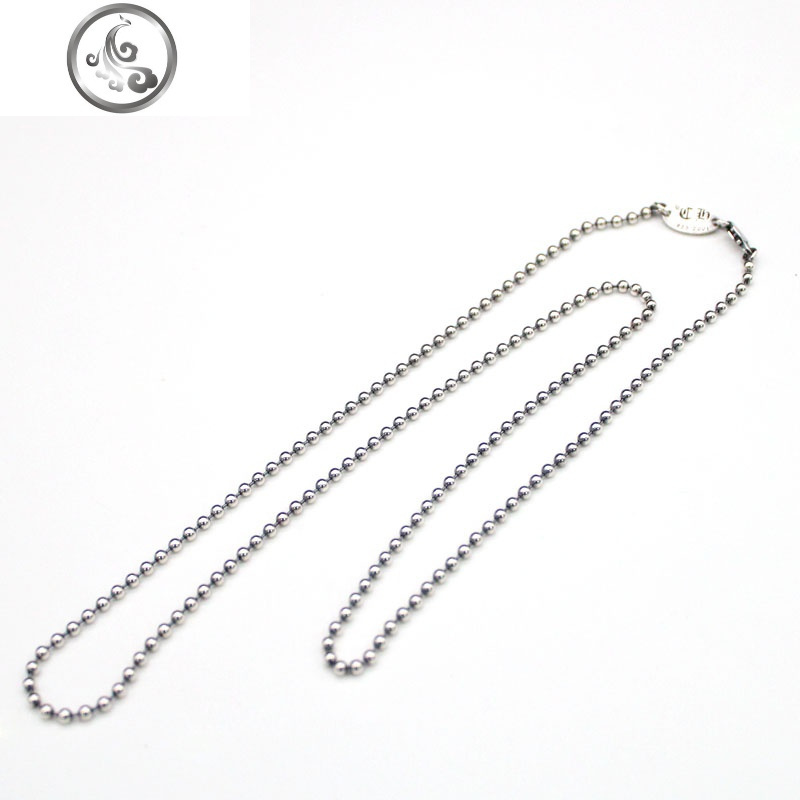 925纯银豆豆项链 泰银复古圆珠链条2.5mm秀气毛衣链长款个性男女 JiMi高清大图