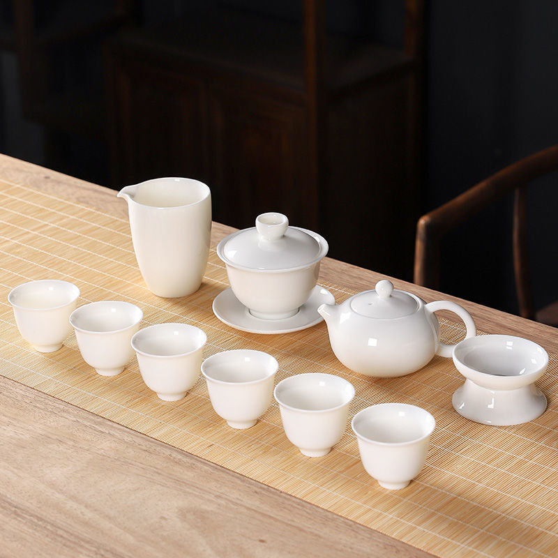 德化白瓷茶具套装 羊脂玉 宝石黄瓷功夫茶具简约泡茶壶 盖碗 茶杯