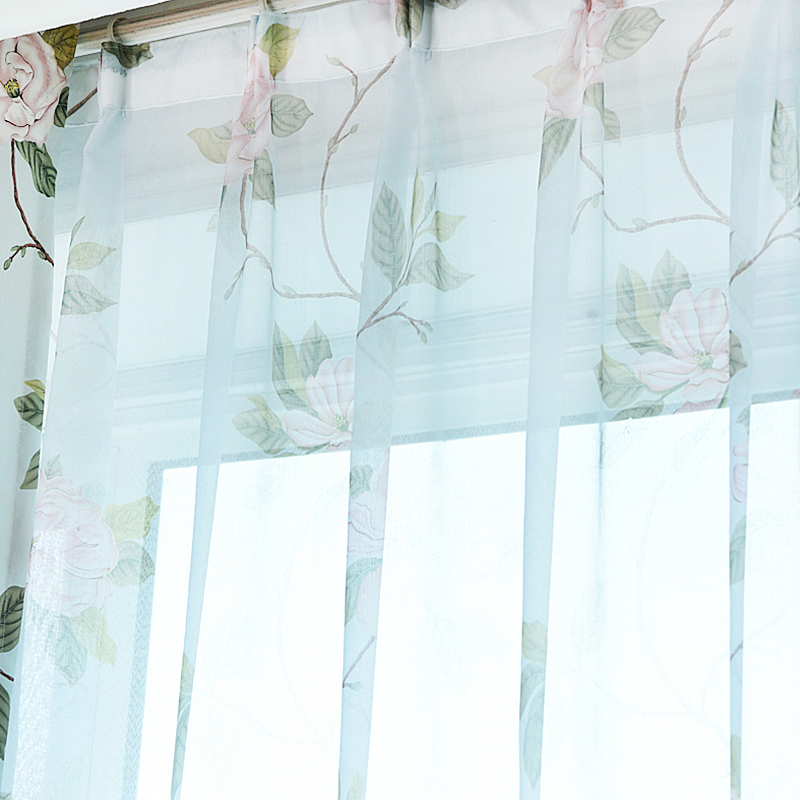 美式乡园风格客厅窗帘布落地窗卧室飘窗窗帘定制棉麻亚麻布艺 蓝底夏暖纱帘 宽1.3高1.8挂钩【高度免费裁剪】