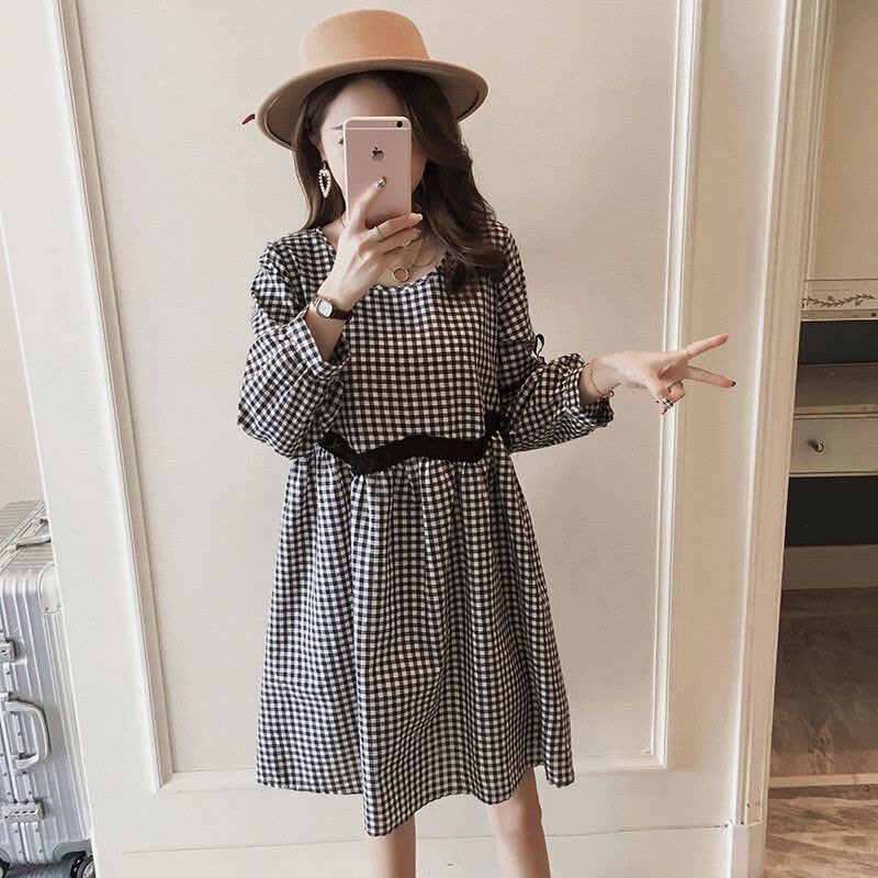 迪鲁奥（DILUAO)孕妇装春秋2021春装新款孕妇格子连衣裙韩版时尚大码宽松孕妇裙孕妇长袖上衣中长款孕妇连衣裙 图片色图片