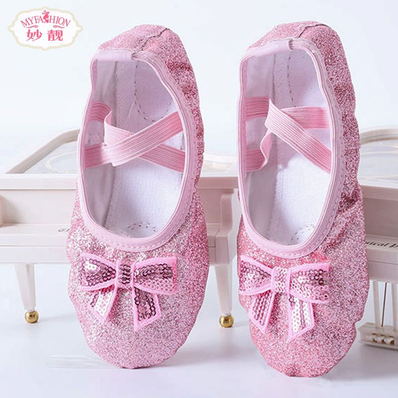 精品儿童舞蹈鞋女芭蕾舞鞋练功鞋宝宝跳舞鞋猫爪蝴蝶结软底防滑鞋