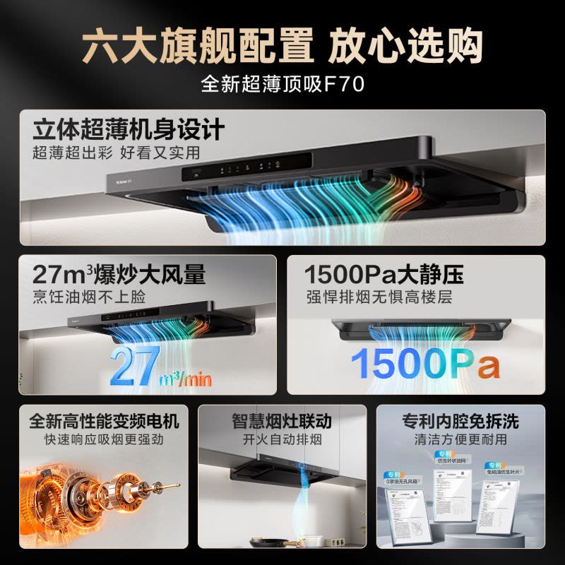 老板(Robam)超薄顶侧双吸烟灶套装 家用抽油烟机27大风量烟灶联动 烟灶套装F70+58B9A-C5 天然气图片