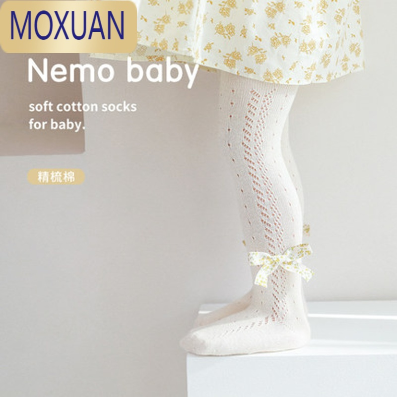 MOXUAN宝宝打底裤子春夏女童婴儿网眼连裤袜西班牙风蝴蝶结薄款儿童裤袜