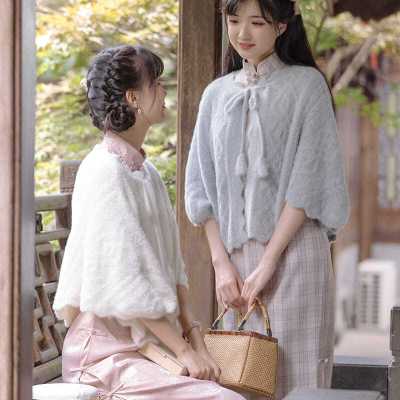 文艺复古小清新短款斗篷外套秋冬国风森系少女开衫针织小披肩外搭