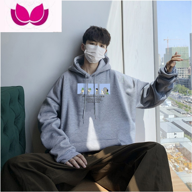 七斓春卫衣男士连帽加绒ins港风情侣宽松外套潮流潮牌百搭衣服