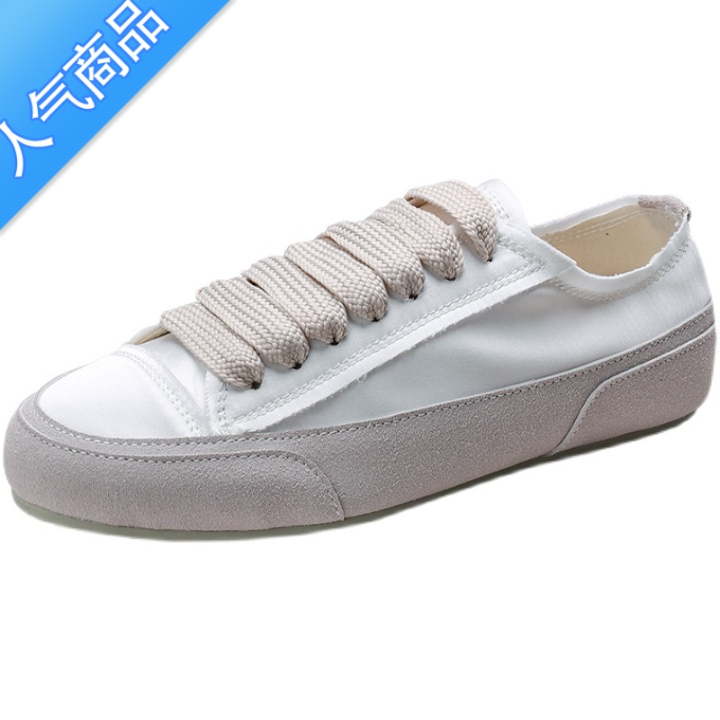 SUNTEK西班牙绸缎小白鞋女夏季平底百搭小众帆布鞋厚底软底板鞋休闲单鞋高清大图