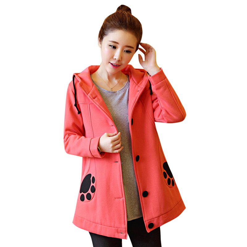 迪鲁奥(DILUAO)孕妇外套孕妇装春秋装韩版连帽加厚孕妇风衣中长款宽松秋冬季呢子孕妇上衣