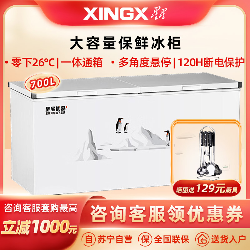 星星优品700升商用冰柜冷藏冷冻转换柜 保鲜强劲冷冻超市便利店大容量节能省电 可达零下负26度 BD/BC-700C/U