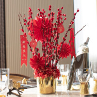 甜蜜点 新年花束客厅装饰品干花花瓶摆件室内茶几电视柜餐桌摆设 金盆银柳款