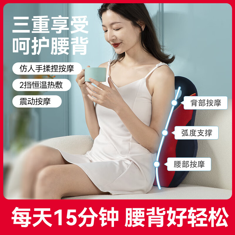 践程 办公室家用车载按摩靠枕热敷腰肌劳损肩颈椎背部按摩器 R3A