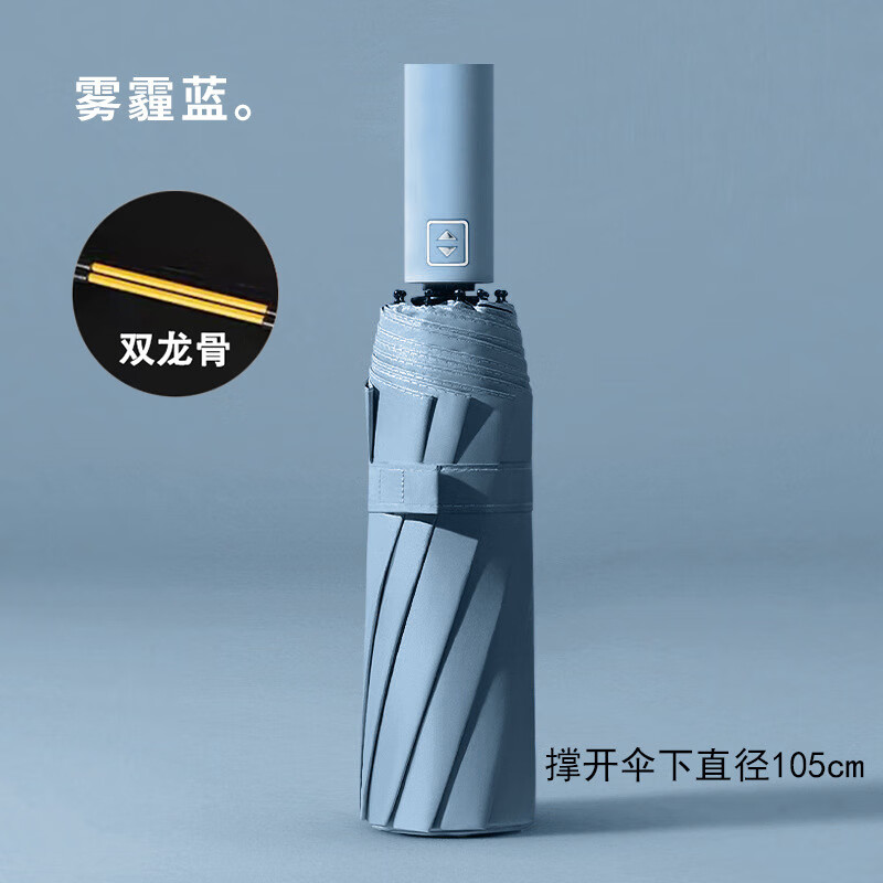 米奇喵雨伞三折晴雨两用防晒全自动遮阳伞加厚黑胶太阳伞 UPF50+ 全自动十骨双骨(20根龙骨)雾霾蓝