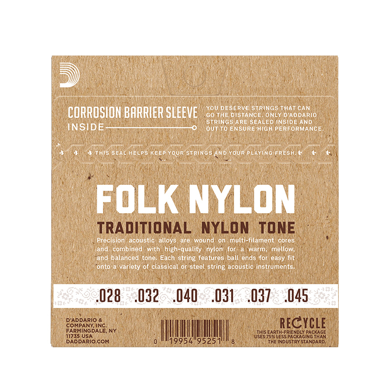 达达里奥(D’Addario) EJ33美国进口民谣吉他尼龙琴弦Folk Nylon黄铜透明低音弦 较细