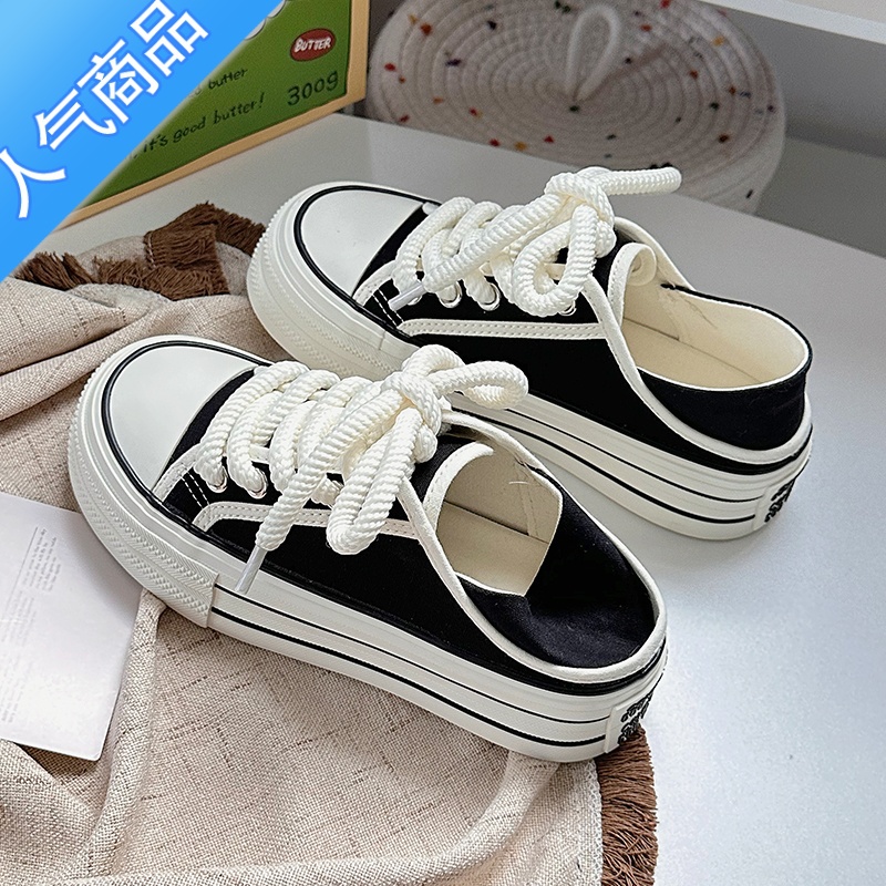 SUNTEK厚底帆布鞋女夏季2023新款小白鞋小众原创设计chic鞋子百搭休闲鞋高清大图