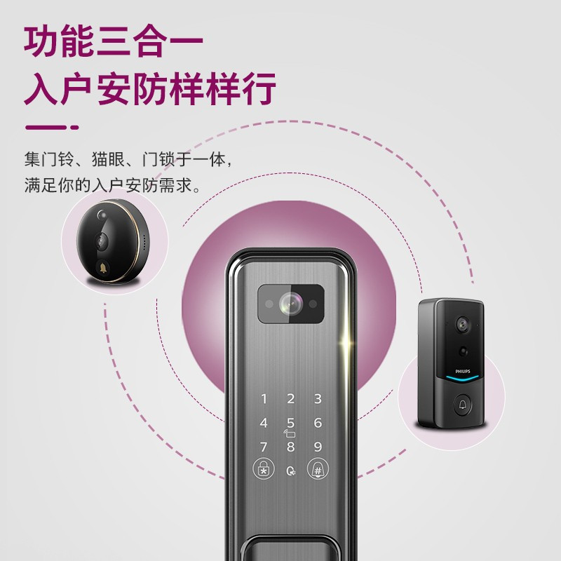 [苏宁易购]飞利浦(PHILIPS) DDL301-VP猫眼带屏视频锁指纹锁家用防盗门智能锁