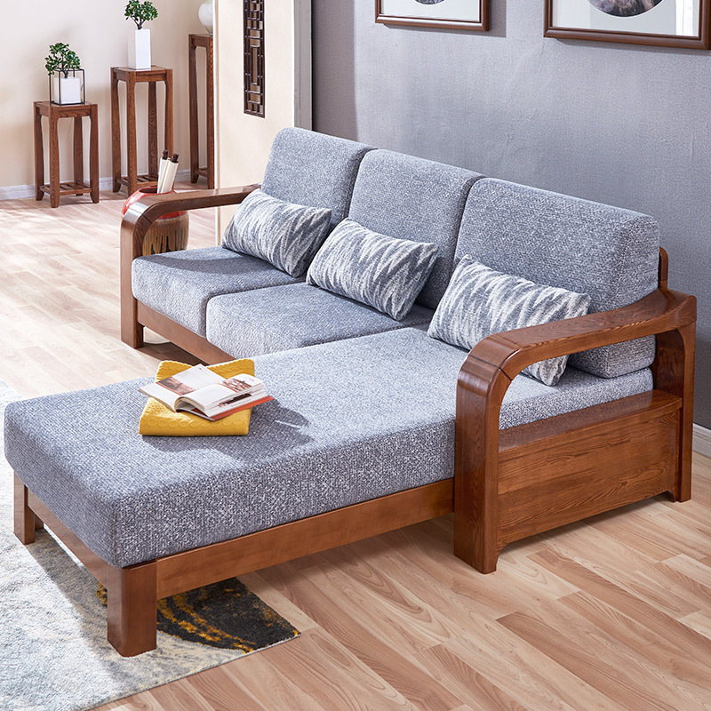 光明家具木质现代中式全实木客厅沙发组合水曲柳转角沙发带贵妃位