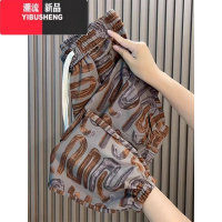 YIBUSHENG2024季新款冰丝印花清凉抖抖裤女时尚百搭束脚哈伦裤宽松休闲S XXXL推荐145-160斤 3168#咖色形状